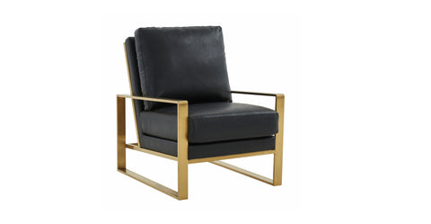 Jefferson Accent Armchair with Upholstered and Gold/Silver Metal Frame Black / Gold / Leather