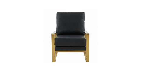 Jefferson Accent Armchair with Upholstered and Gold/Silver Metal Frame Black / Gold / Leather