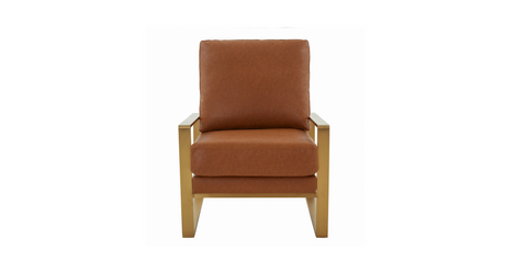 Jefferson Accent Armchair with Upholstered and Gold/Silver Metal Frame Cognac Tan / Gold / Leather