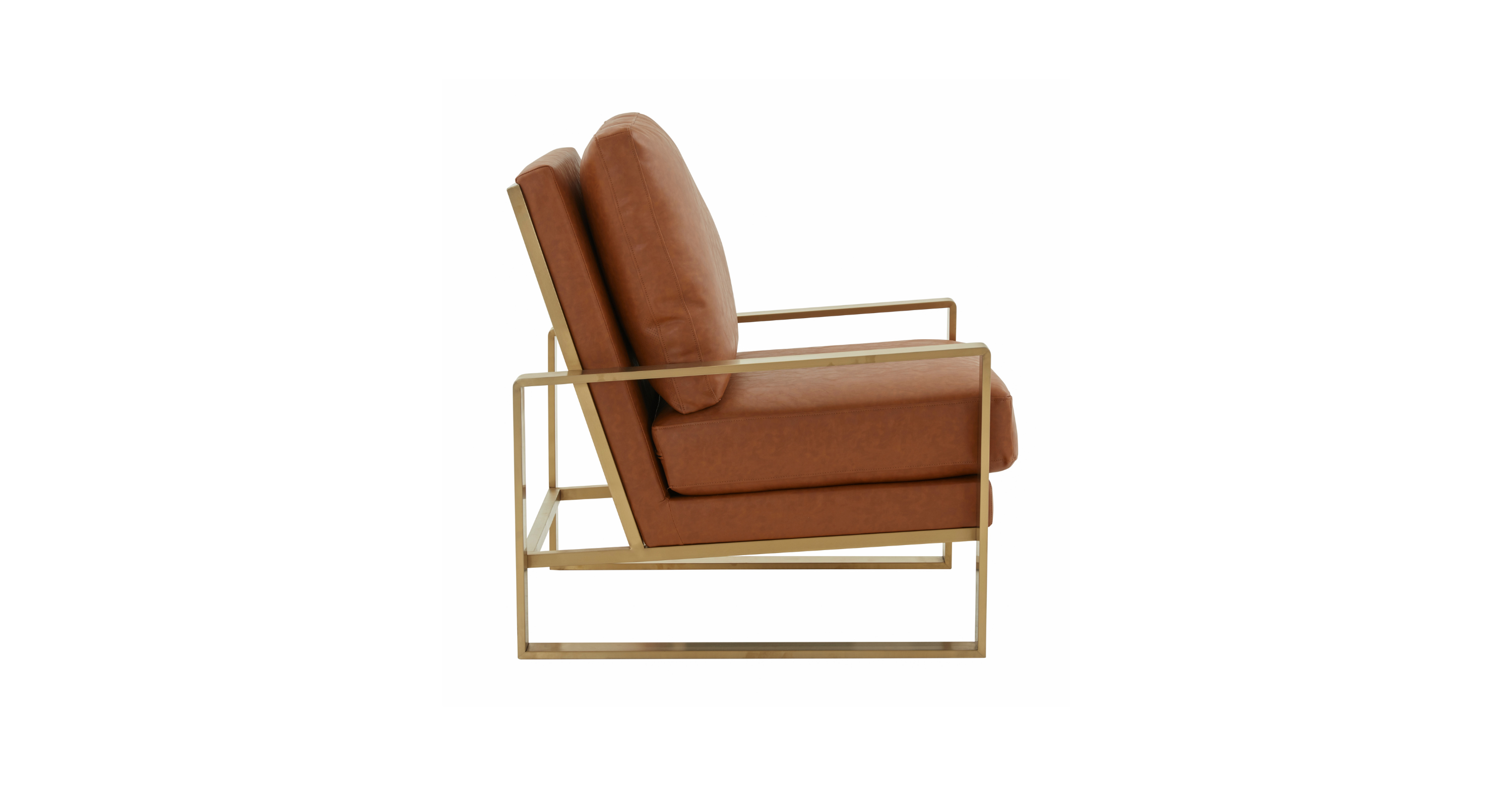 Jefferson Accent Armchair with Upholstered and Gold/Silver Metal Frame Cognac Tan / Gold / Leather