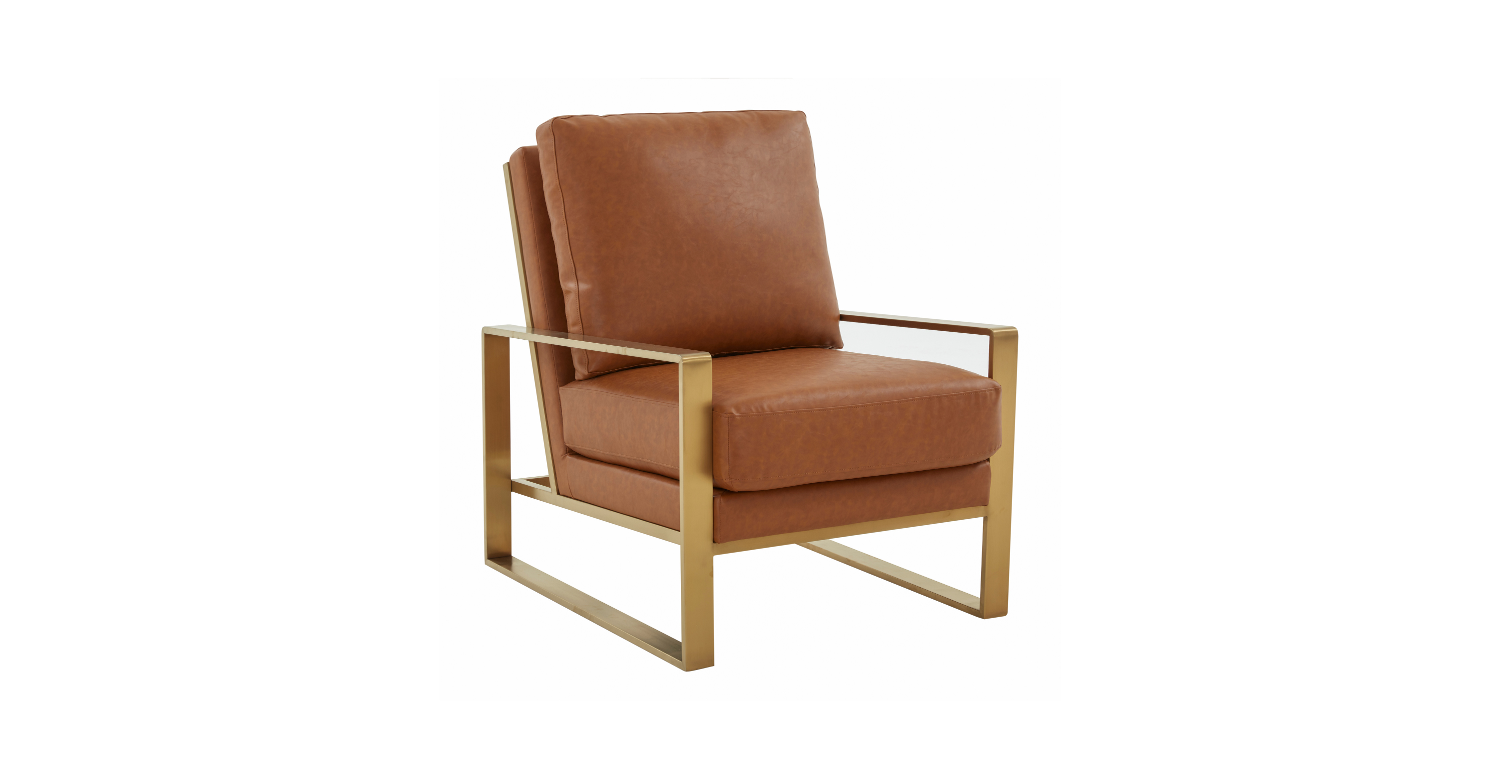 Jefferson Accent Armchair with Upholstered and Gold/Silver Metal Frame Cognac Tan / Gold / Leather