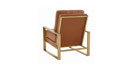 Jefferson Accent Armchair with Upholstered and Gold/Silver Metal Frame Cognac Tan / Gold / Leather