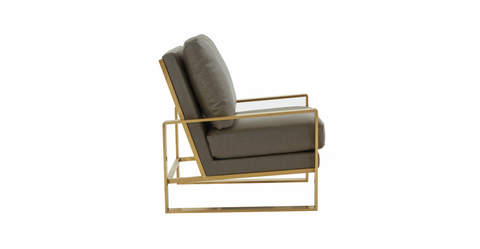 Jefferson Accent Armchair with Upholstered and Gold/Silver Metal Frame Grey / Gold / Leather