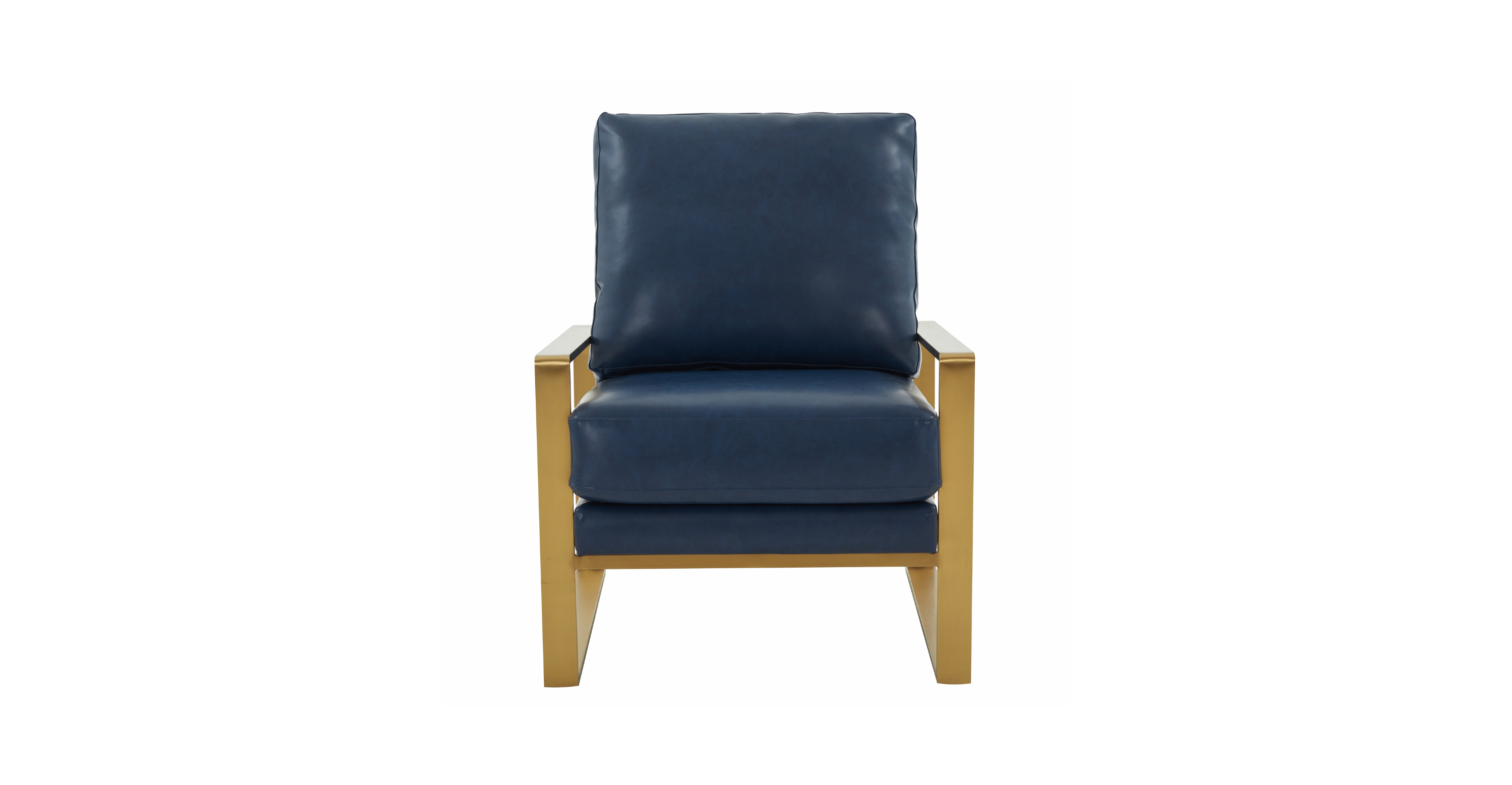 Jefferson Accent Armchair with Upholstered and Gold/Silver Metal Frame Navy Blue / Gold / Leather