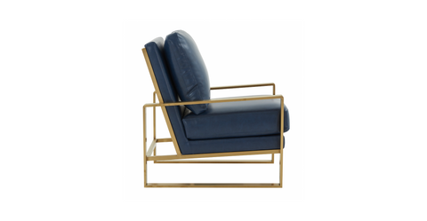 Jefferson Accent Armchair with Upholstered and Gold/Silver Metal Frame Navy Blue / Gold / Leather