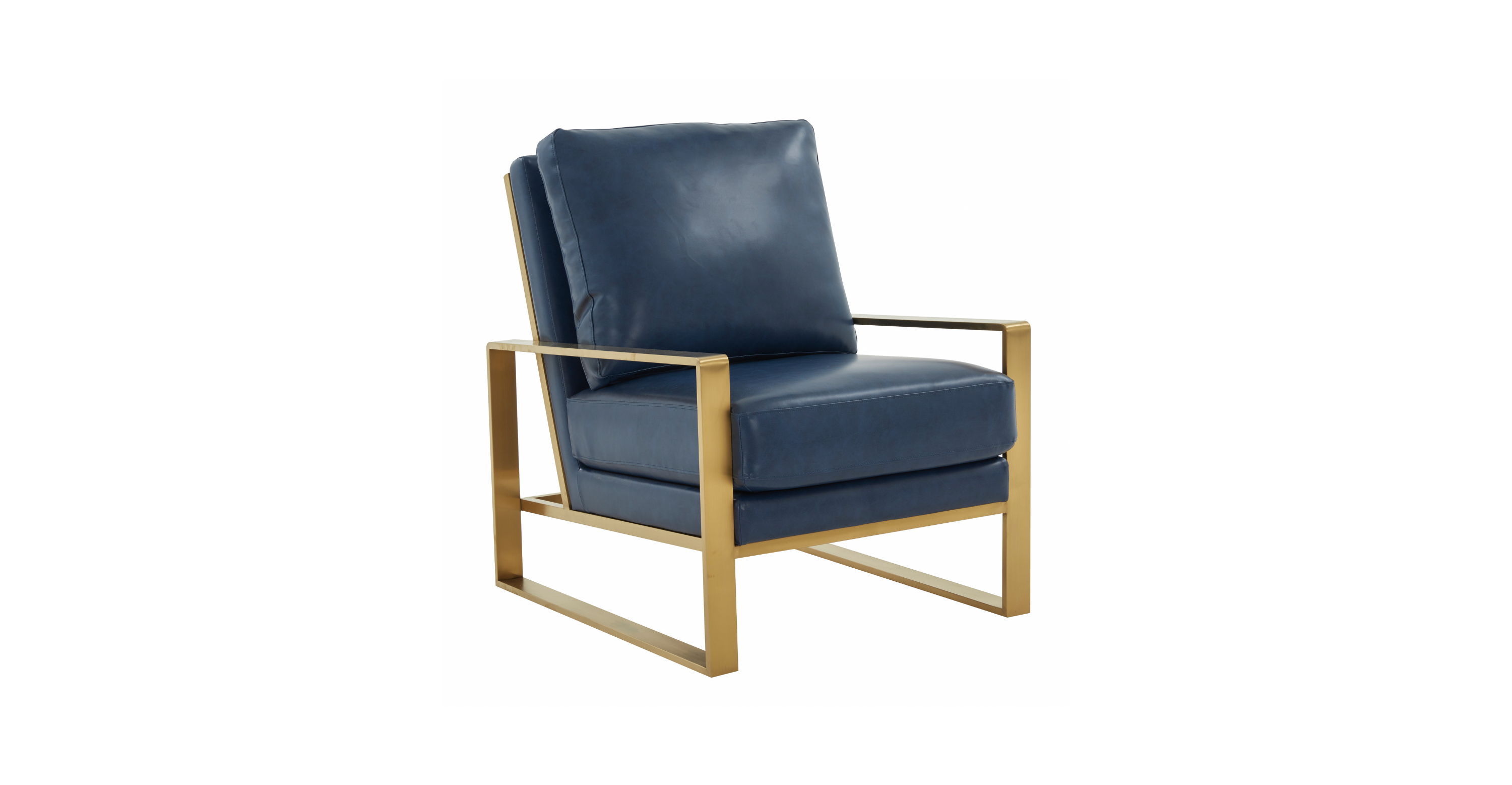 Jefferson Accent Armchair with Upholstered and Gold/Silver Metal Frame Navy Blue / Gold / Leather