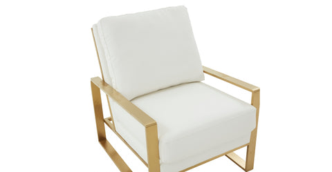 Jefferson Accent Armchair with Upholstered and Gold/Silver Metal Frame White / Gold / Leather