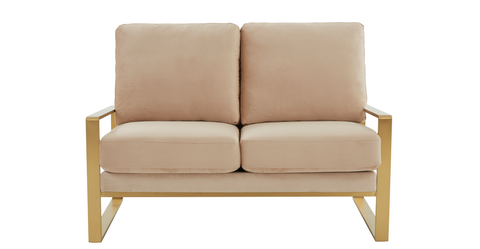 Jefferson Contemporary Velvet/Leather Loveseat with Stainless Steel Frame Beige / Velvet / Gold