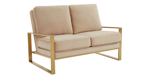 Jefferson Contemporary Velvet/Leather Loveseat with Stainless Steel Frame Beige / Velvet / Gold