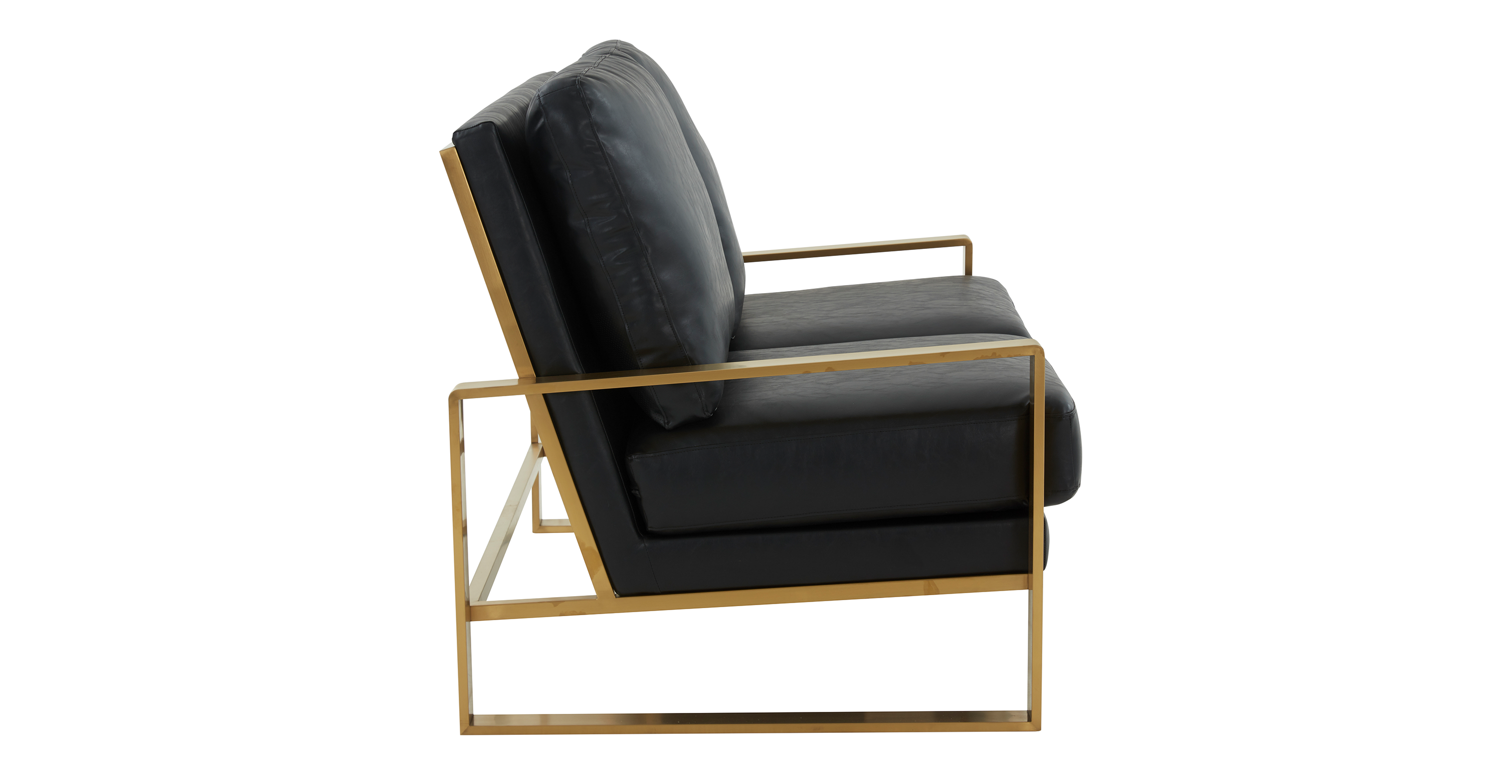 Jefferson Contemporary Velvet/Leather Loveseat with Stainless Steel Frame Black / Leather / Gold