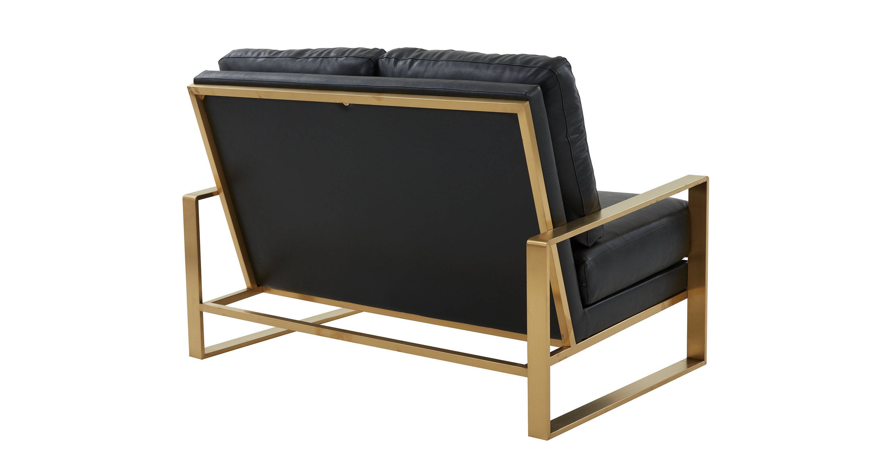 Jefferson Contemporary Velvet/Leather Loveseat with Stainless Steel Frame Black / Leather / Gold