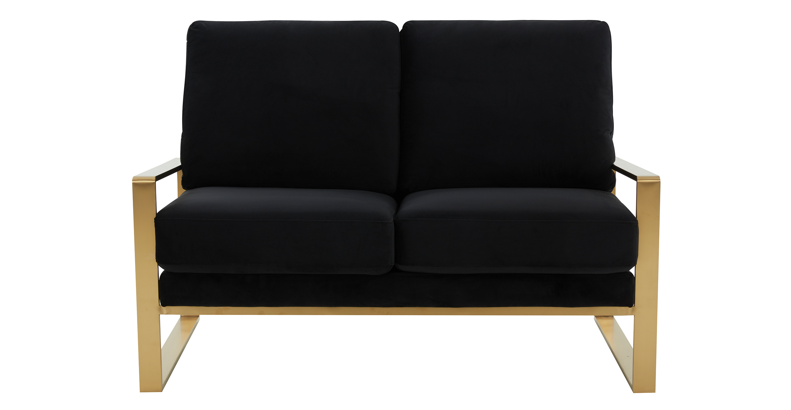 Jefferson Contemporary Velvet/Leather Loveseat with Stainless Steel Frame Black / Velvet / Gold