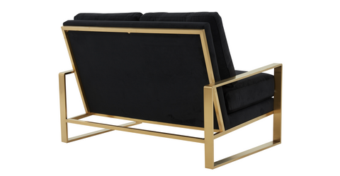 Jefferson Contemporary Velvet/Leather Loveseat with Stainless Steel Frame Black / Velvet / Gold