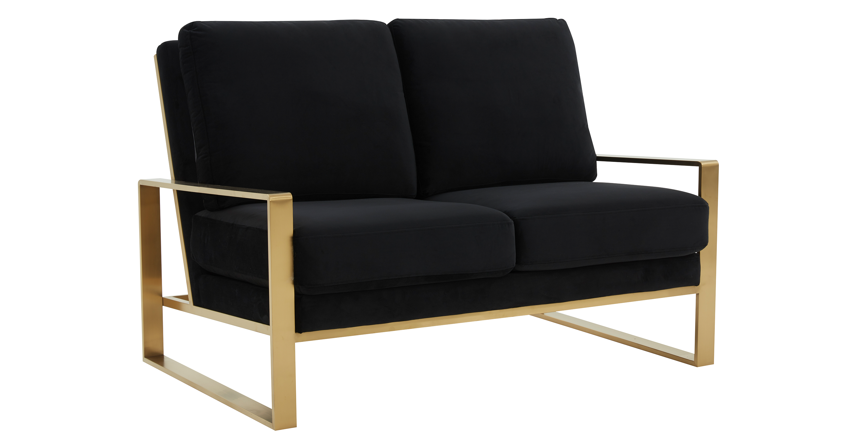 Jefferson Contemporary Velvet/Leather Loveseat with Stainless Steel Frame Black / Velvet / Gold