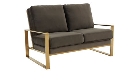 Jefferson Contemporary Velvet/Leather Loveseat with Stainless Steel Frame Dark Grey / Velvet / Gold