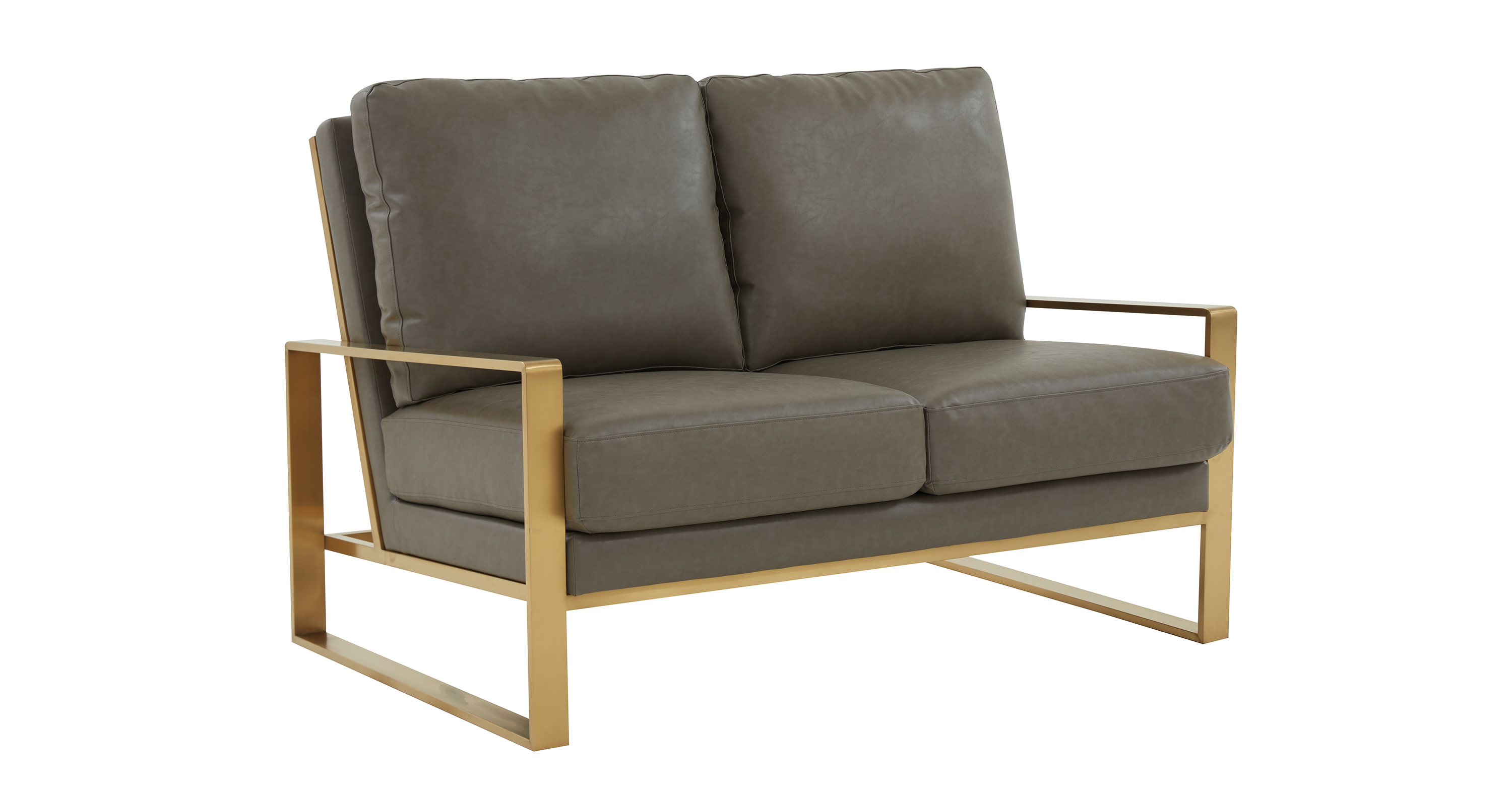 Jefferson Contemporary Velvet/Leather Loveseat with Stainless Steel Frame Grey / Leather / Gold