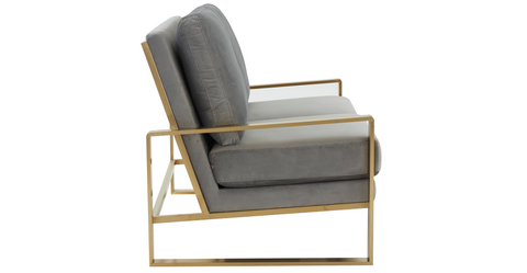 Jefferson Contemporary Velvet/Leather Loveseat with Stainless Steel Frame Light Grey / Velvet / Gold