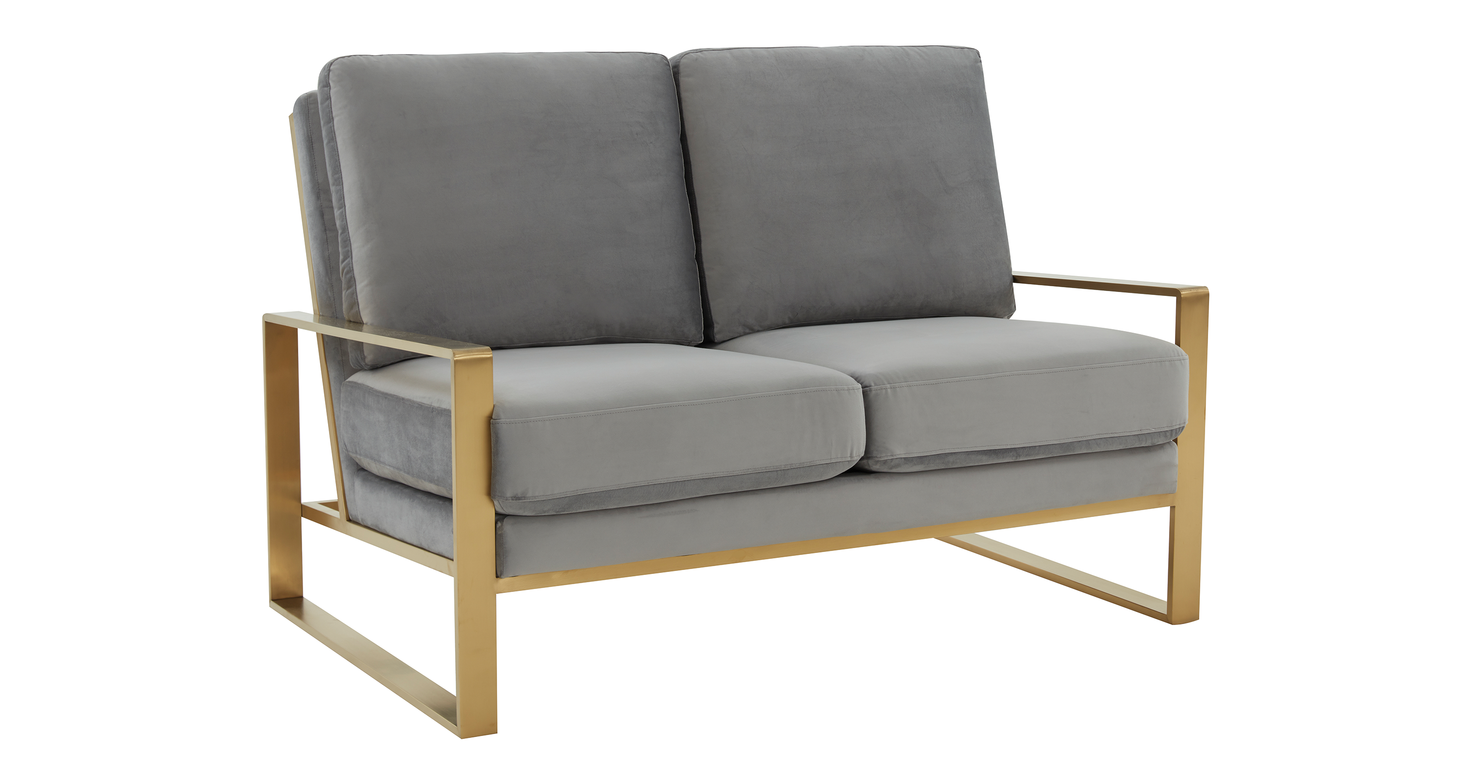 Jefferson Contemporary Velvet/Leather Loveseat with Stainless Steel Frame Light Grey / Velvet / Gold