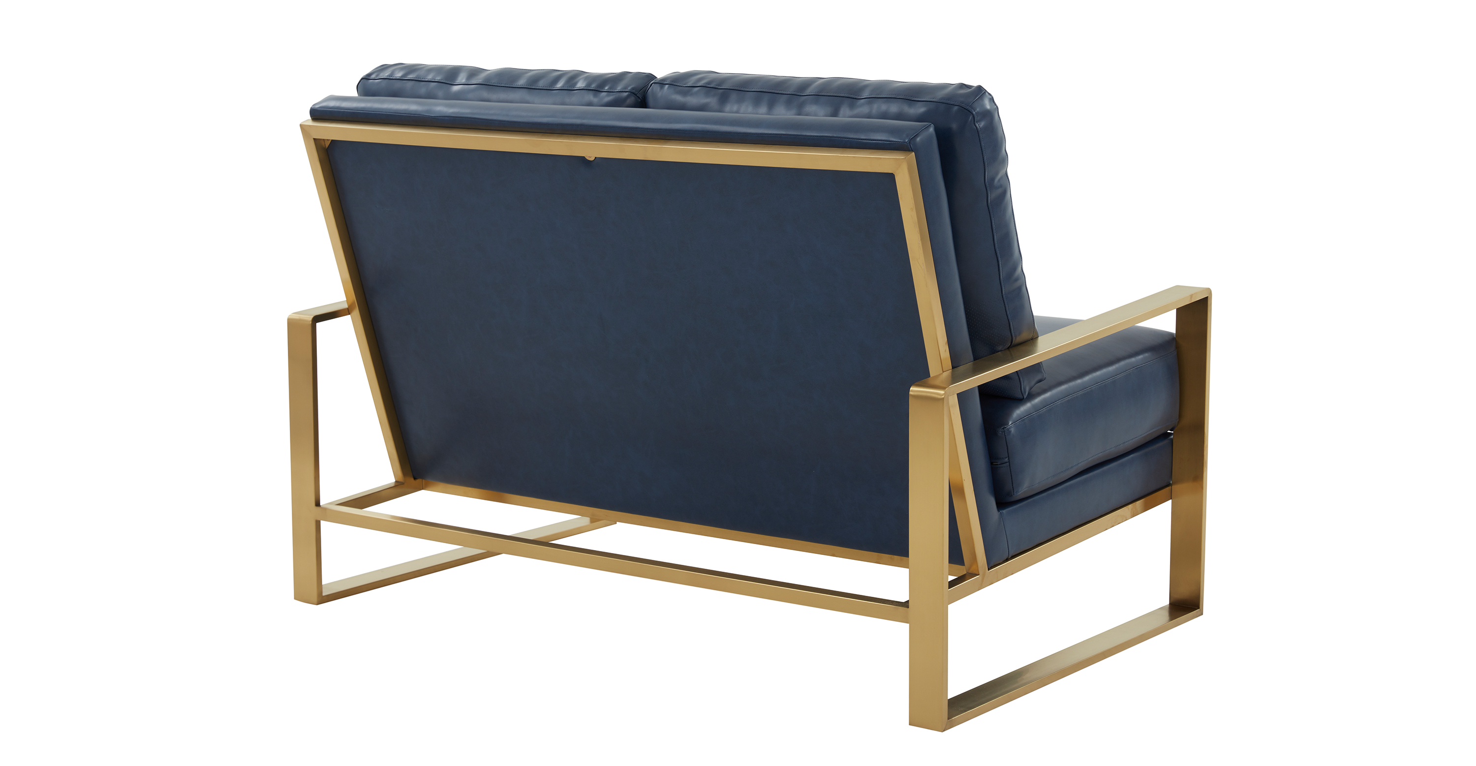 Jefferson Contemporary Velvet/Leather Loveseat with Stainless Steel Frame Navy Blue / Leather / Gold