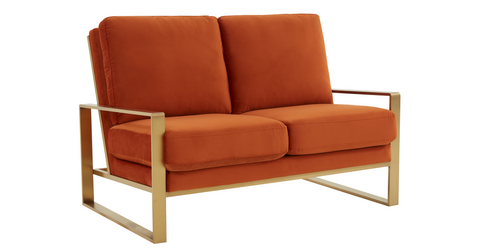 Jefferson Contemporary Velvet/Leather Loveseat with Stainless Steel Frame Orange / Velvet / Gold