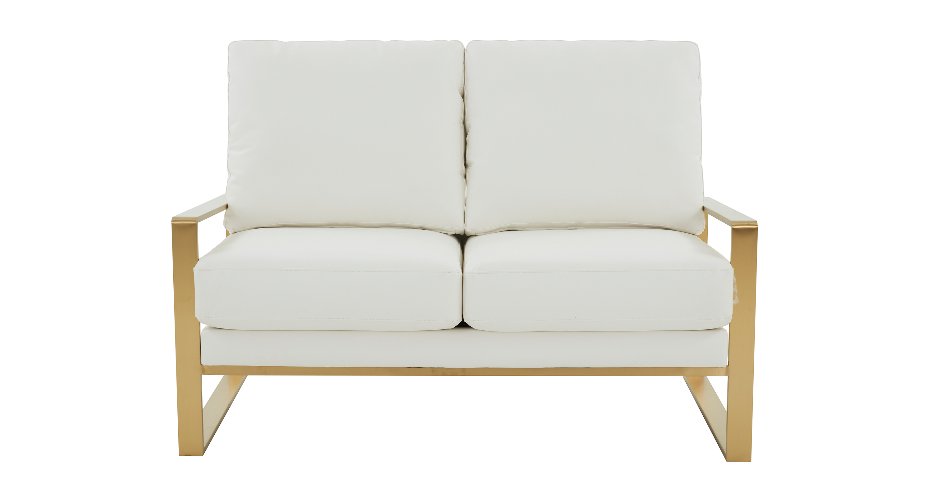 Jefferson Contemporary Velvet/Leather Loveseat with Stainless Steel Frame White / Leather / Gold