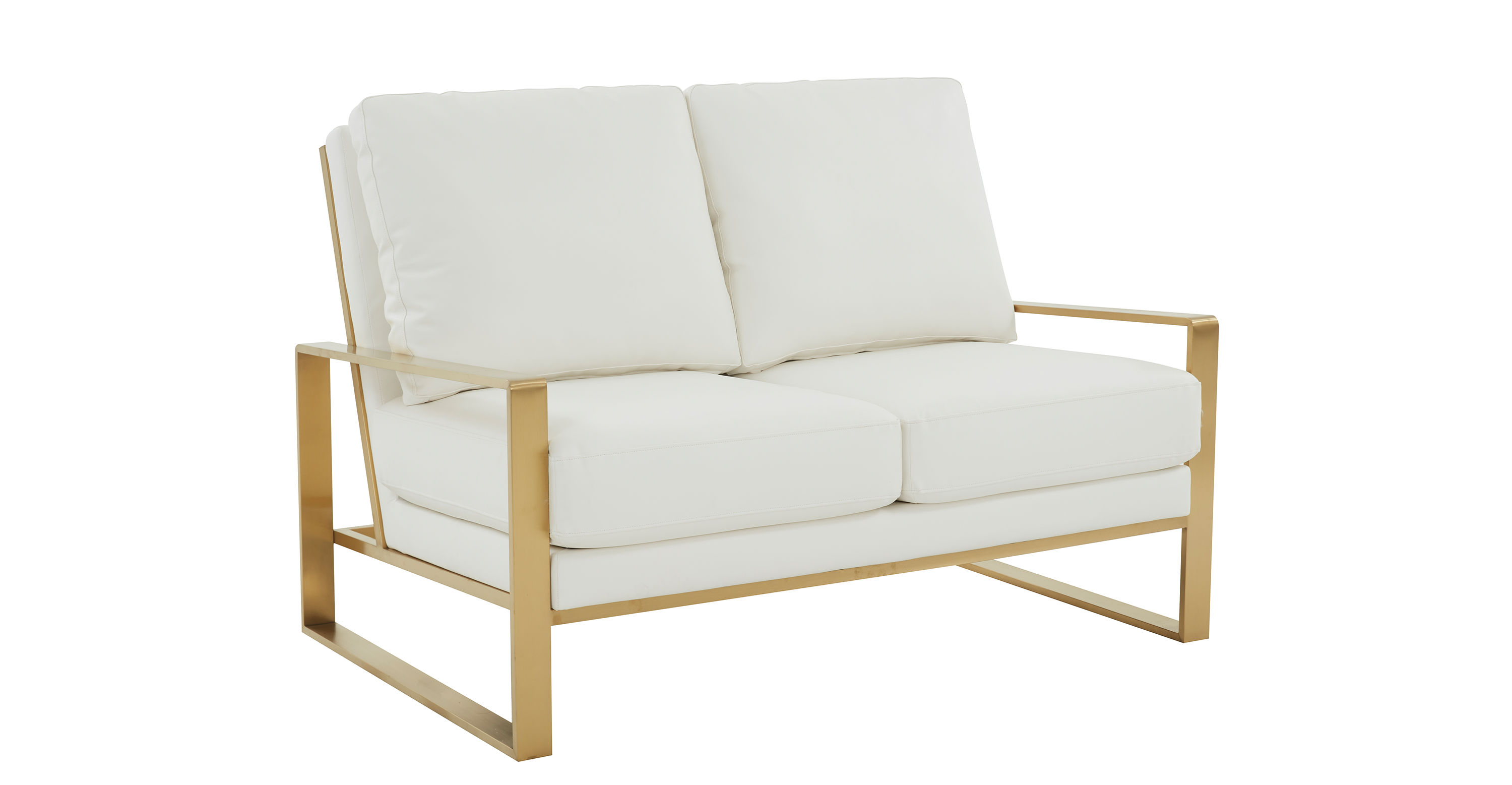 Jefferson Contemporary Velvet/Leather Loveseat with Stainless Steel Frame White / Leather / Gold