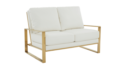 Jefferson Contemporary Velvet/Leather Loveseat with Stainless Steel Frame White / Leather / Gold