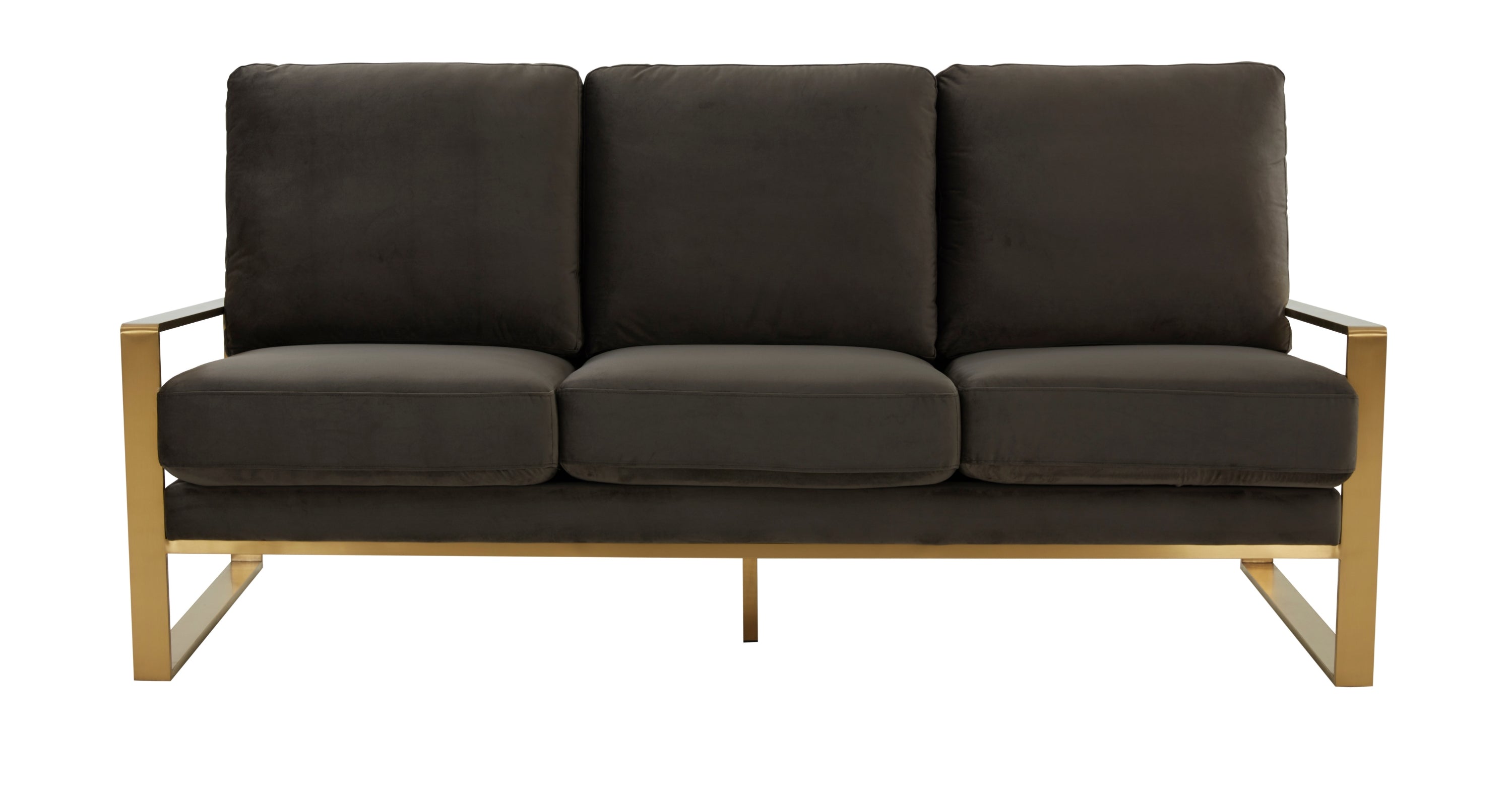 Jefferson 3-Seater Velvet/Leather Full Size Sofa in Stainless Steel Dark Grey / Velvet / Gold