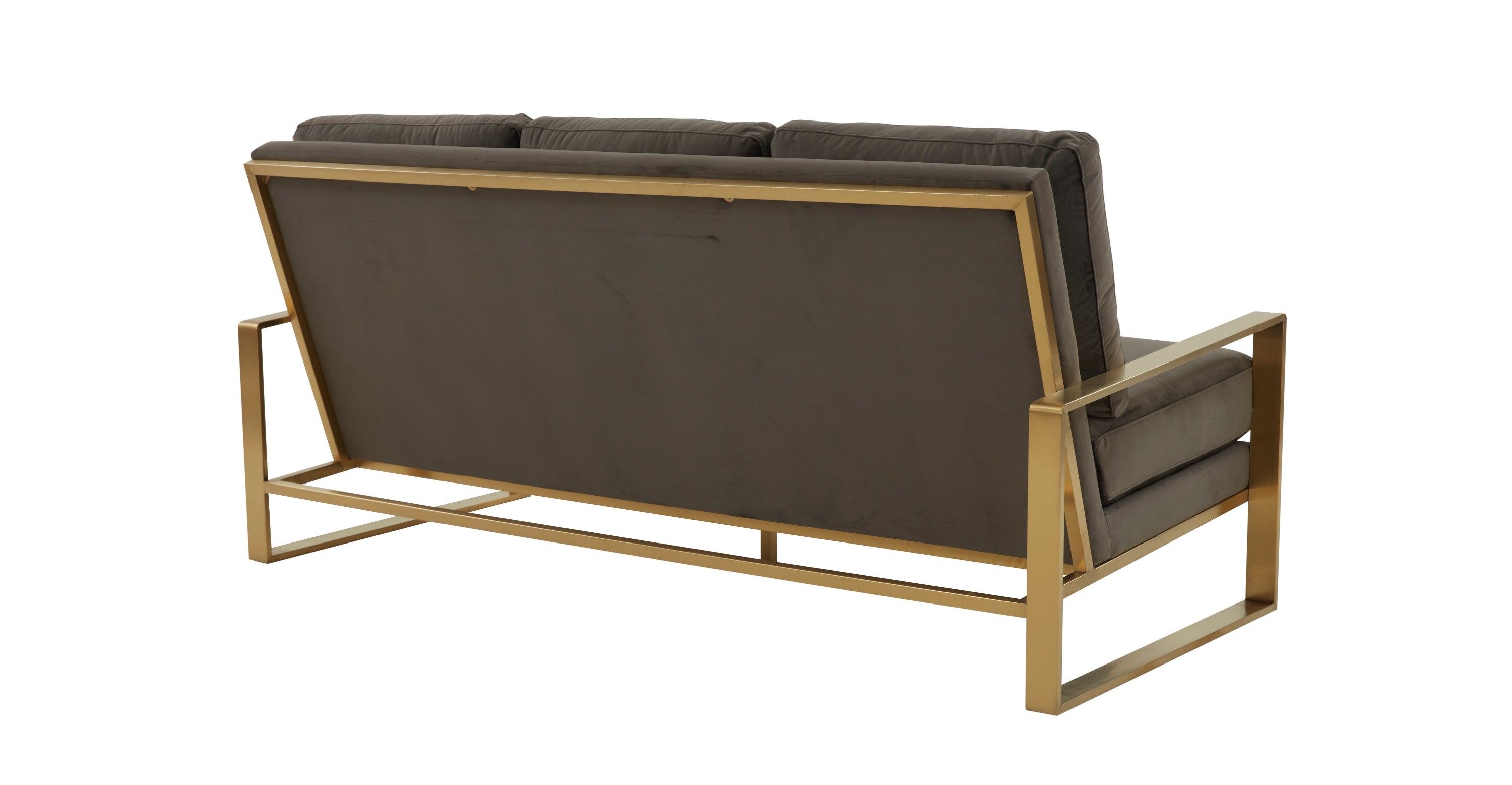 Jefferson 3-Seater Velvet/Leather Full Size Sofa in Stainless Steel Dark Grey / Velvet / Gold