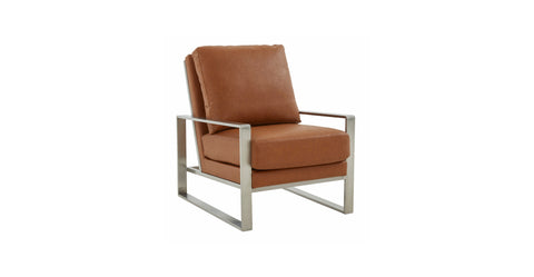 Jefferson Accent Armchair with Upholstered and Gold/Silver Metal Frame Cognac Tan / Silver / Leather