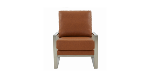 Jefferson Accent Armchair with Upholstered and Gold/Silver Metal Frame Cognac Tan / Silver / Leather