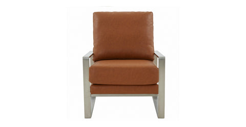 Jefferson Accent Armchair with Upholstered and Gold/Silver Metal Frame Cognac Tan / Silver / Leather