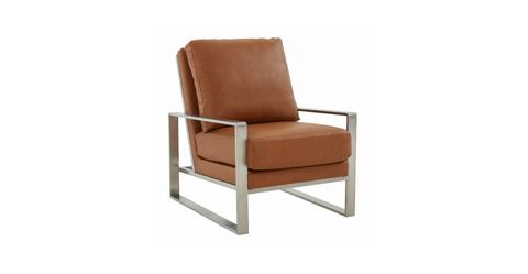 Jefferson Accent Armchair with Upholstered and Gold/Silver Metal Frame Cognac Tan / Silver / Leather