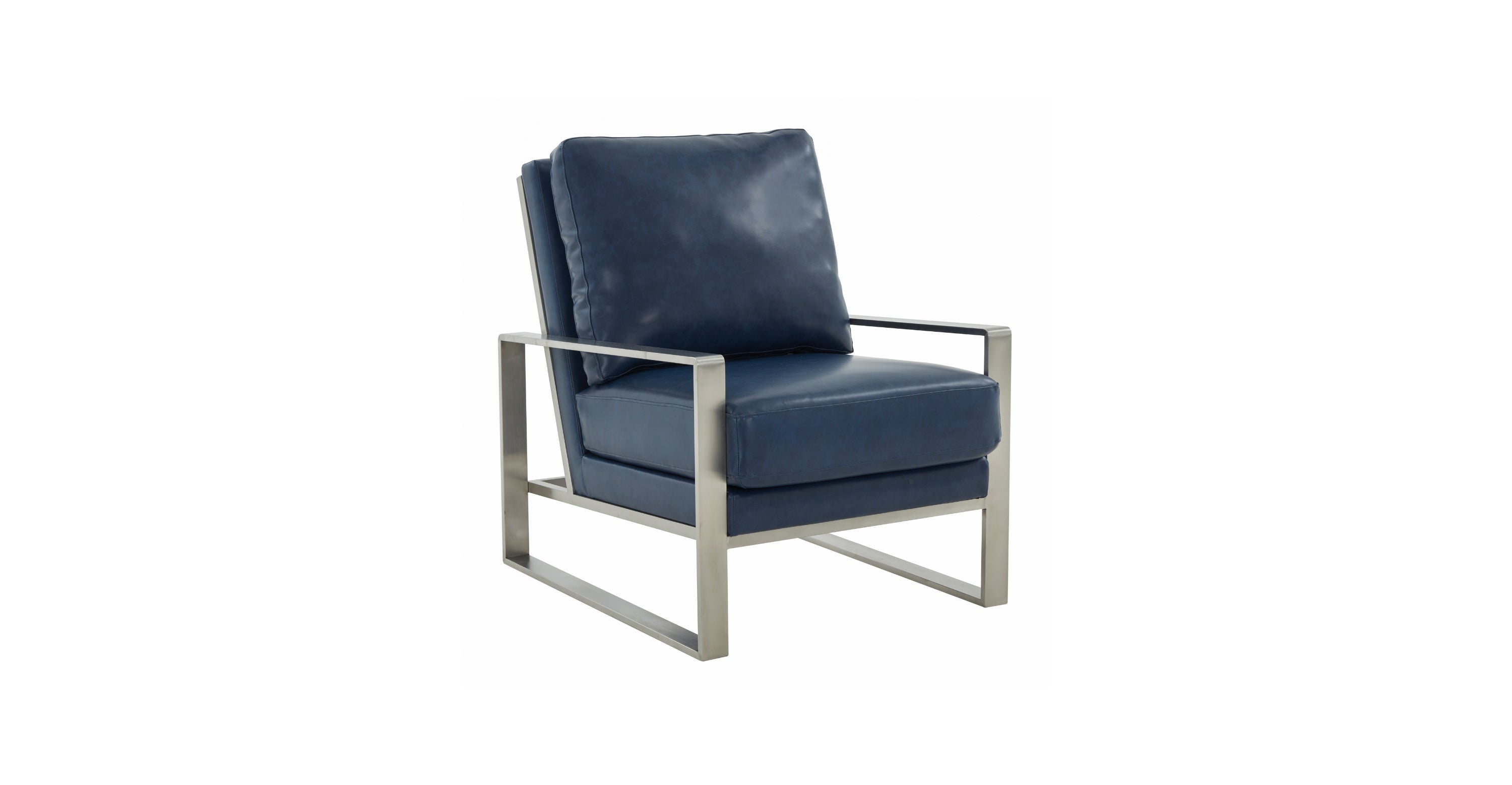 Jefferson Accent Armchair with Upholstered and Gold/Silver Metal Frame Navy Blue / Silver / Leather