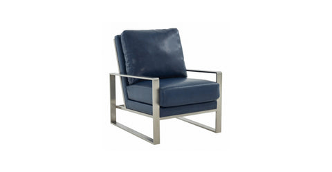 Jefferson Accent Armchair with Upholstered and Gold/Silver Metal Frame Navy Blue / Silver / Leather