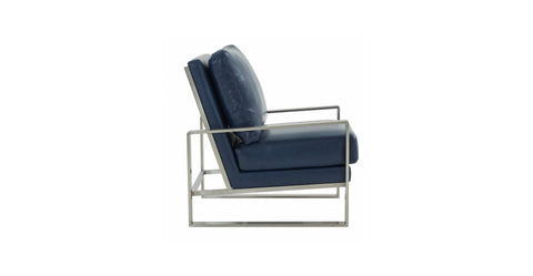 Jefferson Accent Armchair with Upholstered and Gold/Silver Metal Frame Navy Blue / Silver / Leather