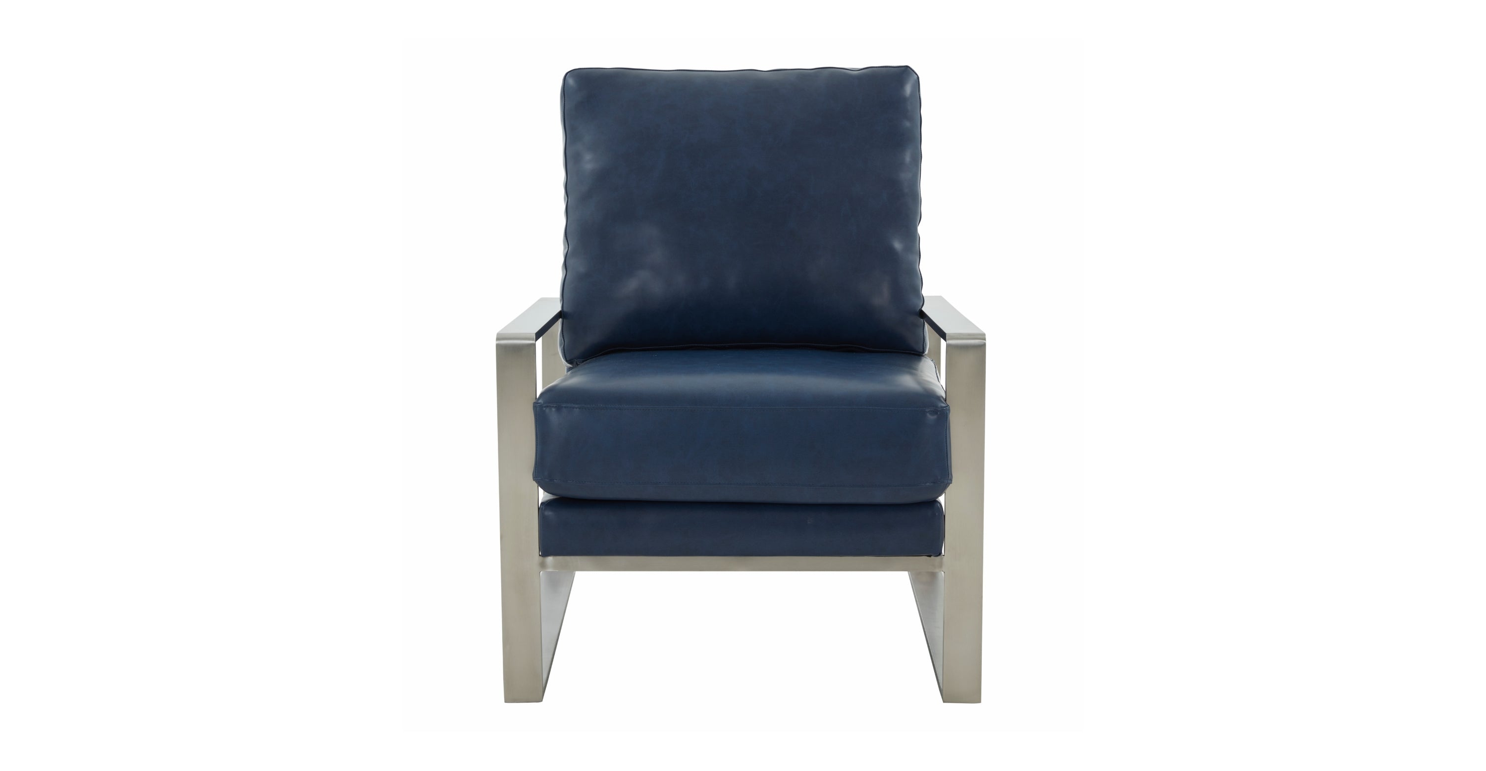 Jefferson Accent Armchair with Upholstered and Gold/Silver Metal Frame Navy Blue / Silver / Leather