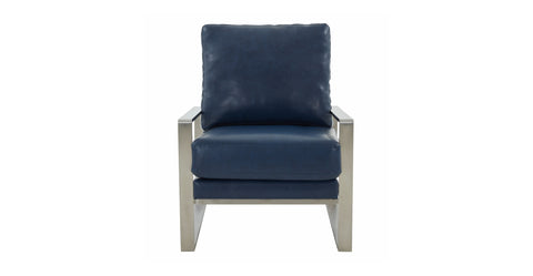 Jefferson Accent Armchair with Upholstered and Gold/Silver Metal Frame Navy Blue / Silver / Leather