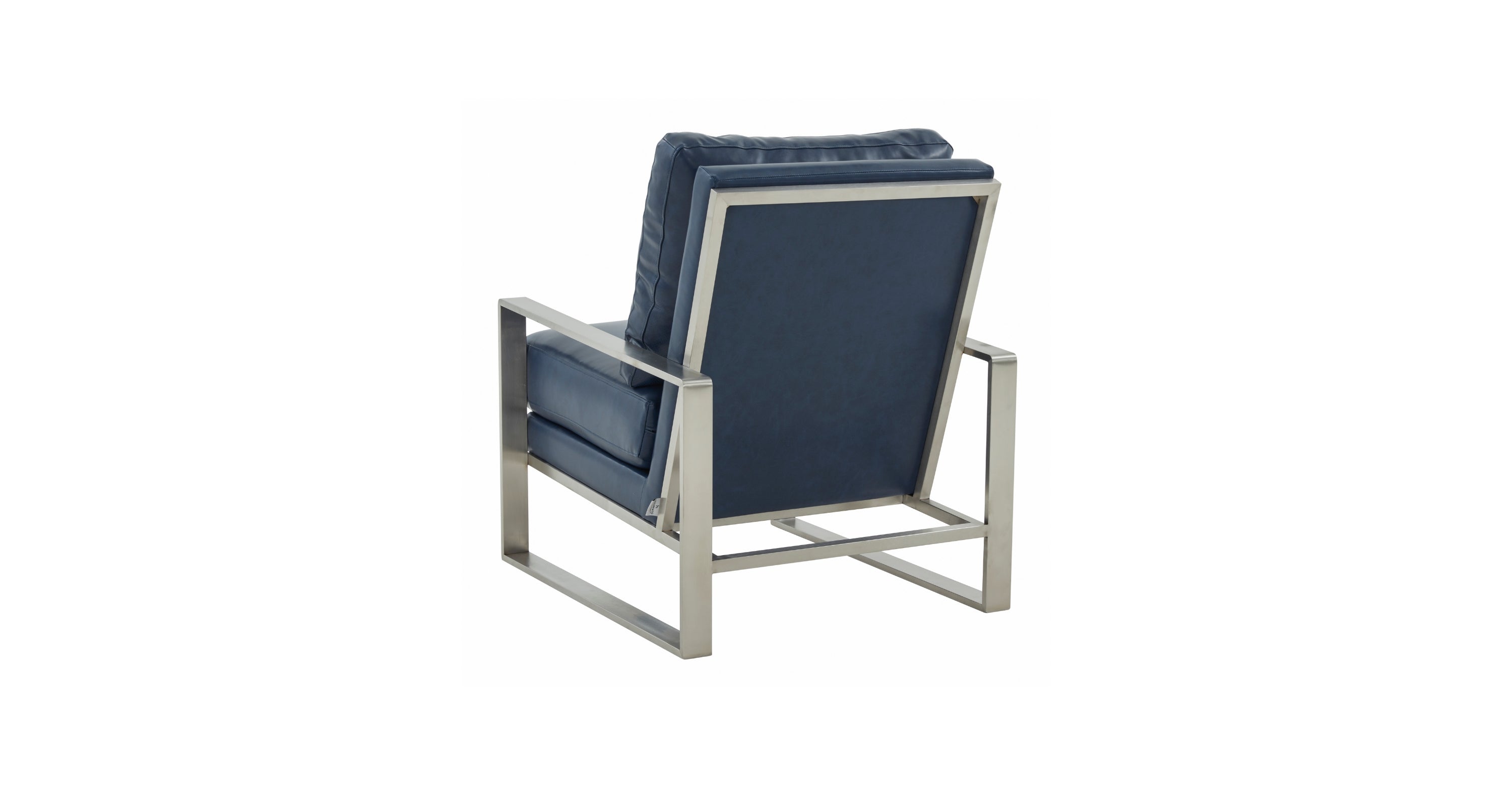 Jefferson Accent Armchair with Upholstered and Gold/Silver Metal Frame Navy Blue / Silver / Leather