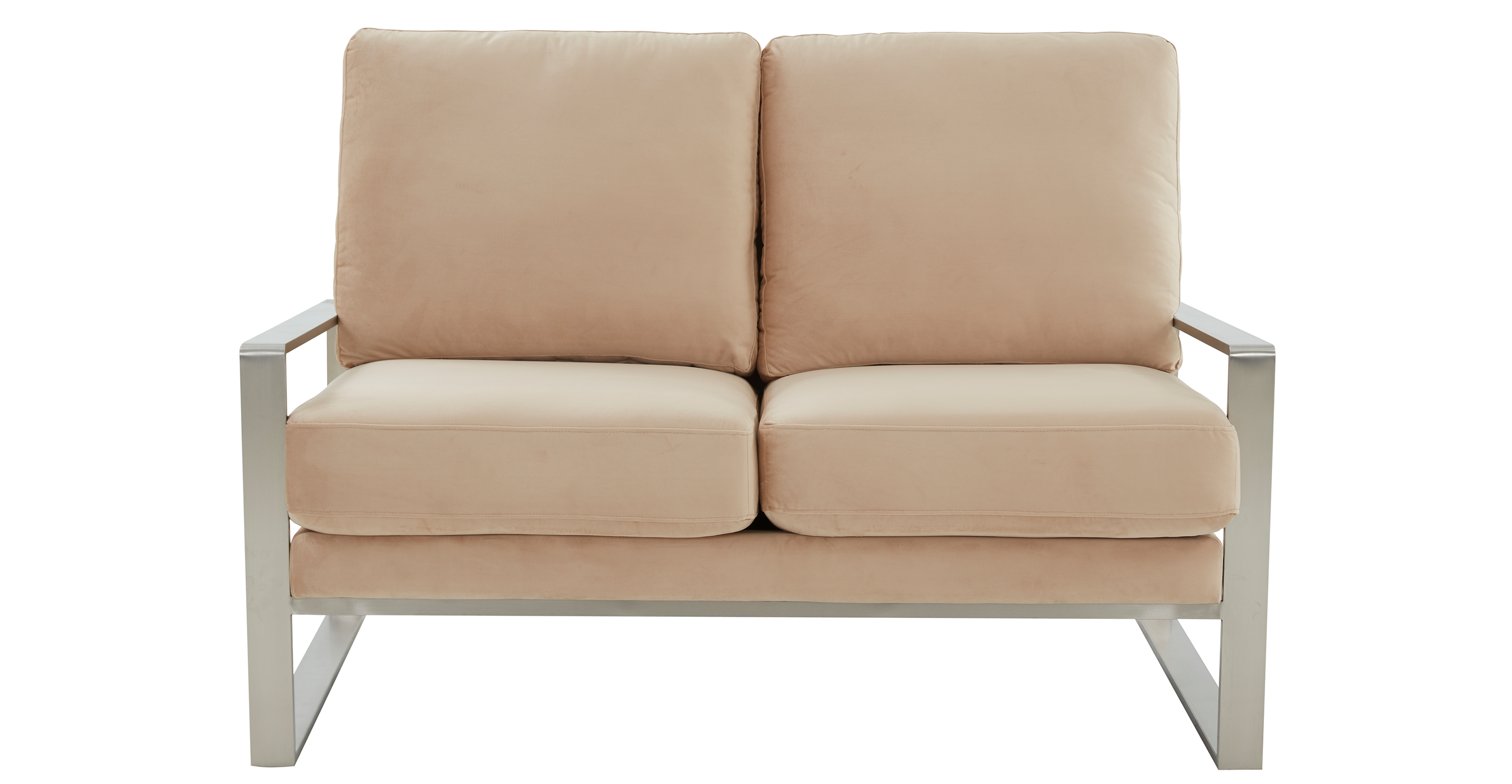 Jefferson Contemporary Velvet/Leather Loveseat with Stainless Steel Frame Beige / Velvet / Silver