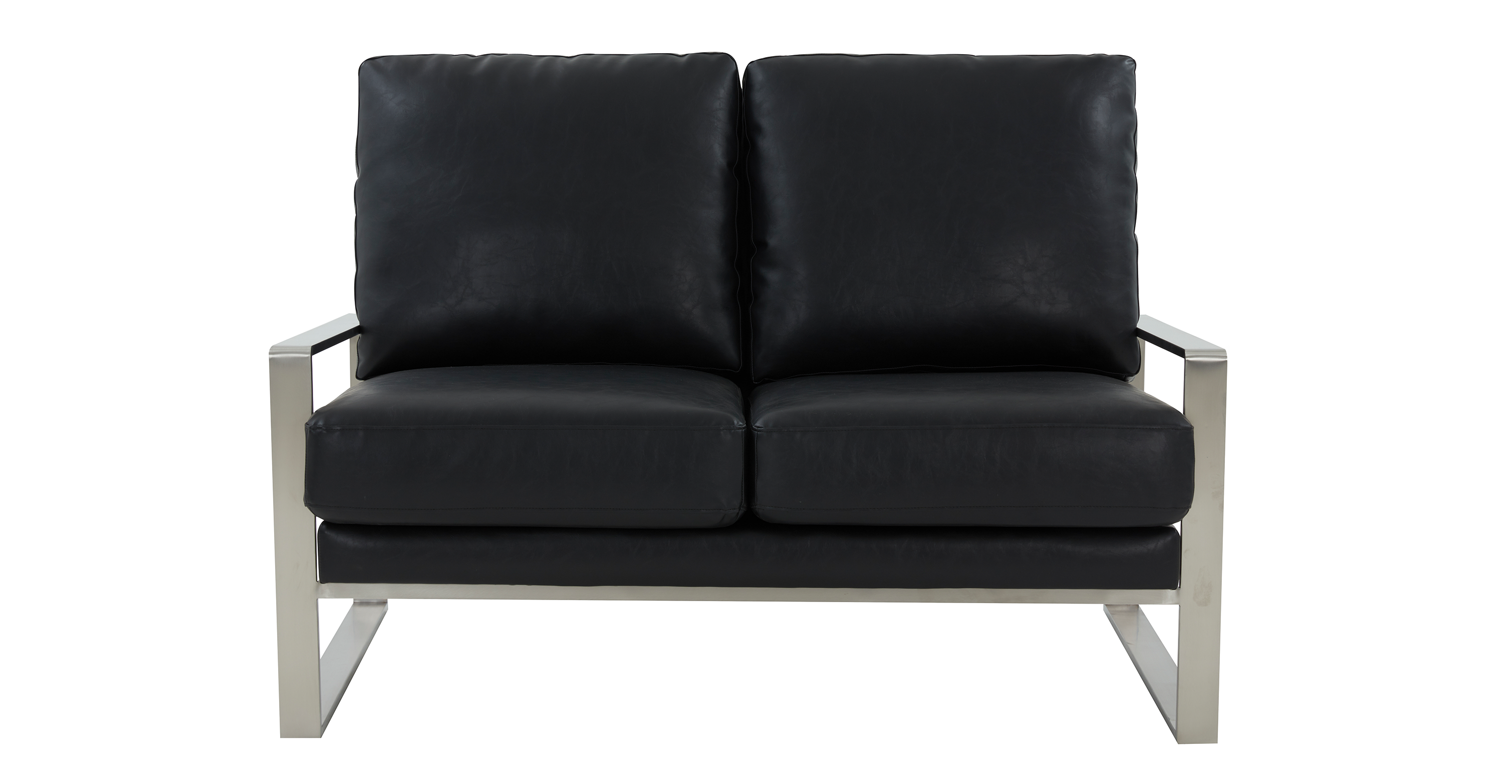 Jefferson Contemporary Velvet/Leather Loveseat with Stainless Steel Frame Black / Leather / Silver