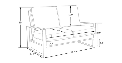 Jefferson Contemporary Velvet/Leather Loveseat with Stainless Steel Frame Black / Leather / Silver