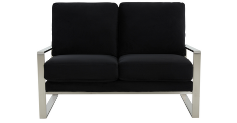 Jefferson Contemporary Velvet/Leather Loveseat with Stainless Steel Frame Black / Velvet / Silver