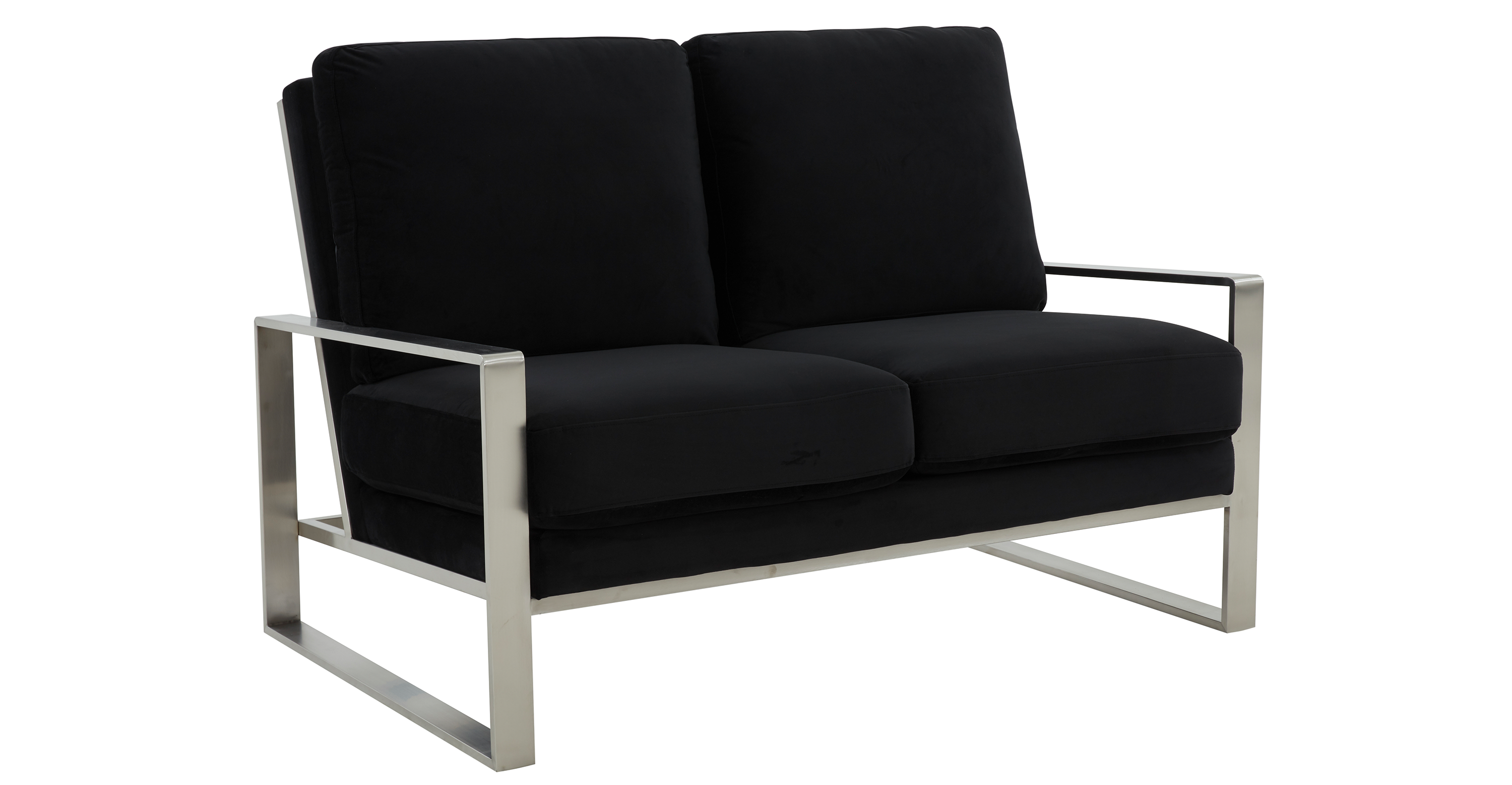 Jefferson Contemporary Velvet/Leather Loveseat with Stainless Steel Frame Black / Velvet / Silver