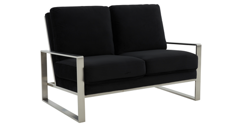 Jefferson Contemporary Velvet/Leather Loveseat with Stainless Steel Frame Black / Velvet / Silver