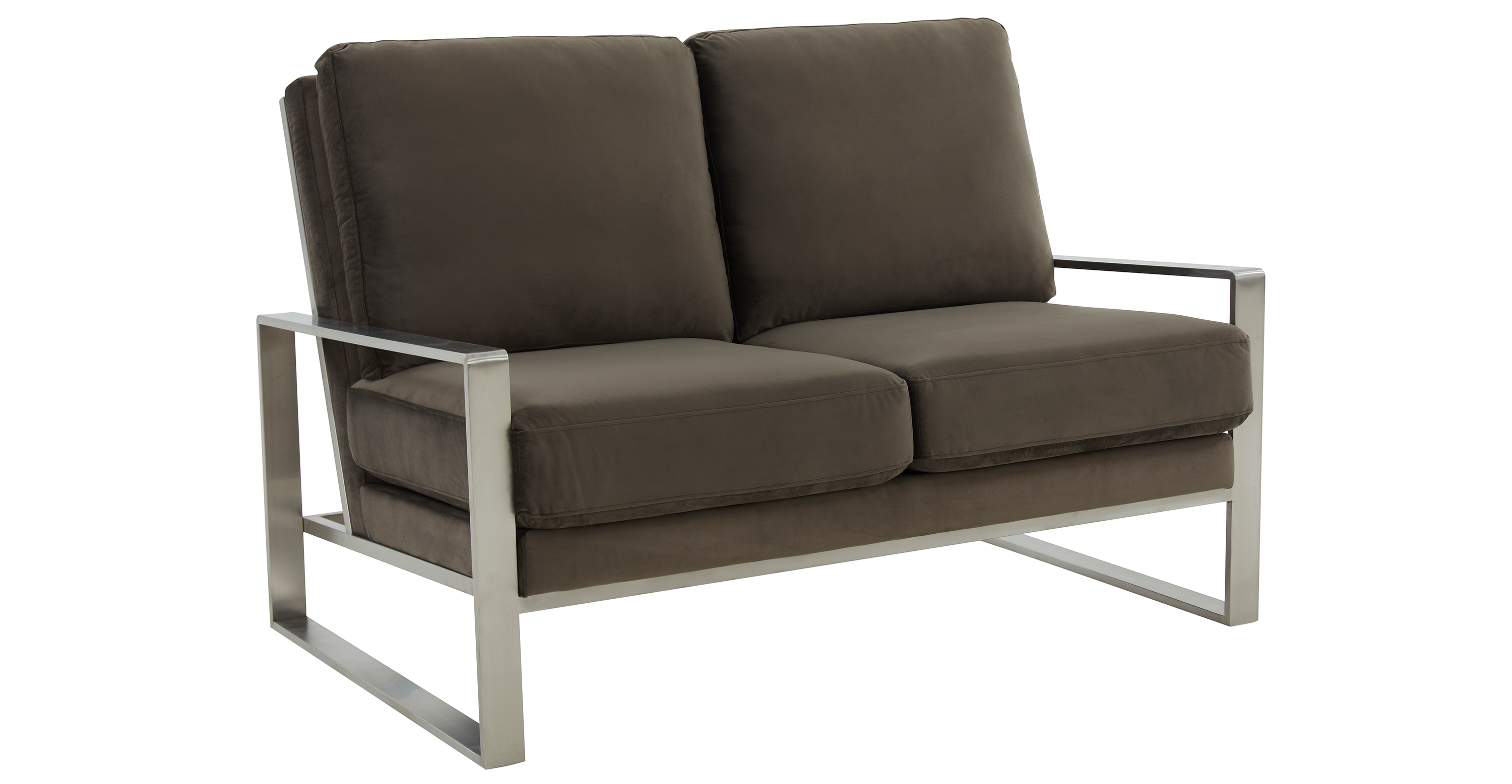 Jefferson Contemporary Velvet/Leather Loveseat with Stainless Steel Frame Dark Grey / Velvet / Silver