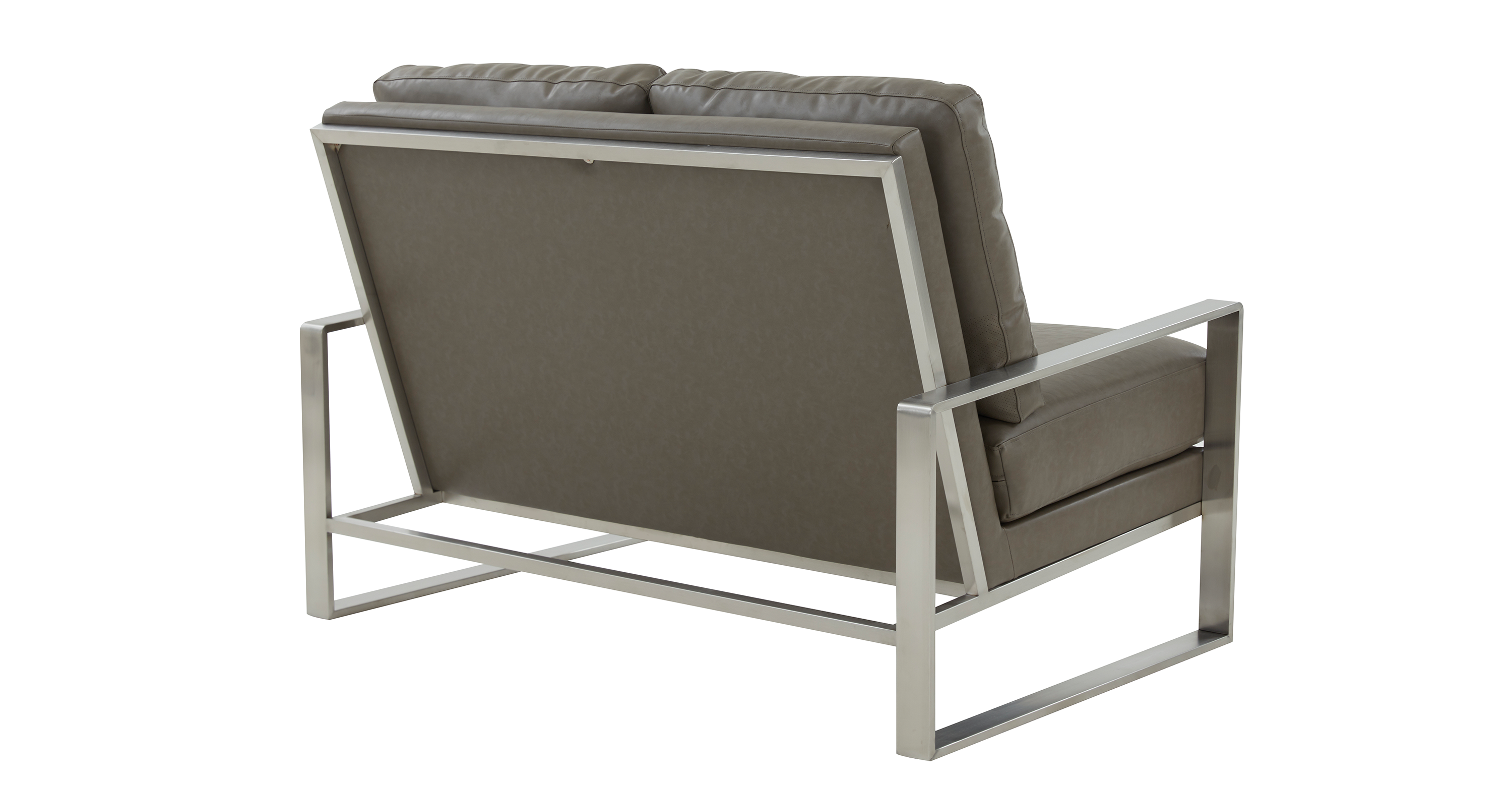 Jefferson Contemporary Velvet/Leather Loveseat with Stainless Steel Frame Grey / Leather / Silver