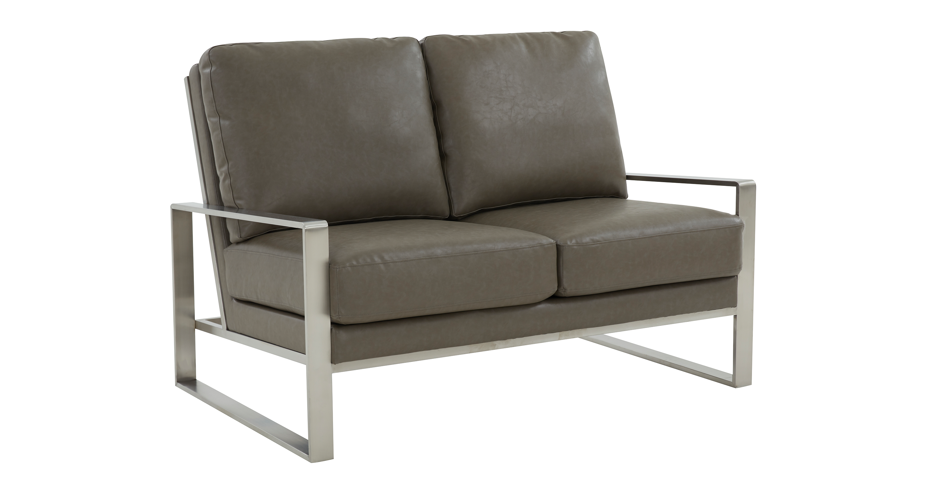 Jefferson Contemporary Velvet/Leather Loveseat with Stainless Steel Frame Grey / Leather / Silver