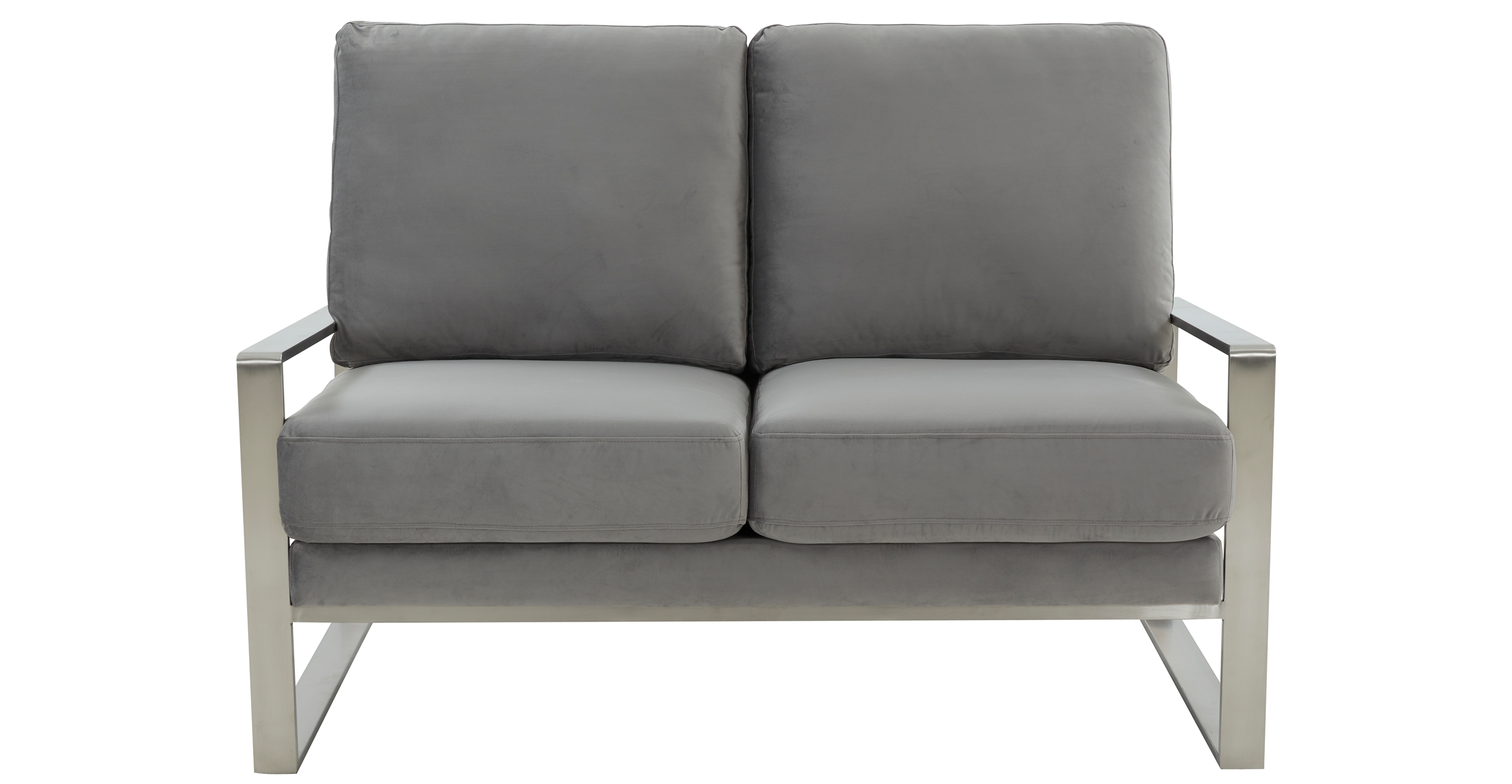 Jefferson Contemporary Velvet/Leather Loveseat with Stainless Steel Frame Light Grey / Velvet / Silver