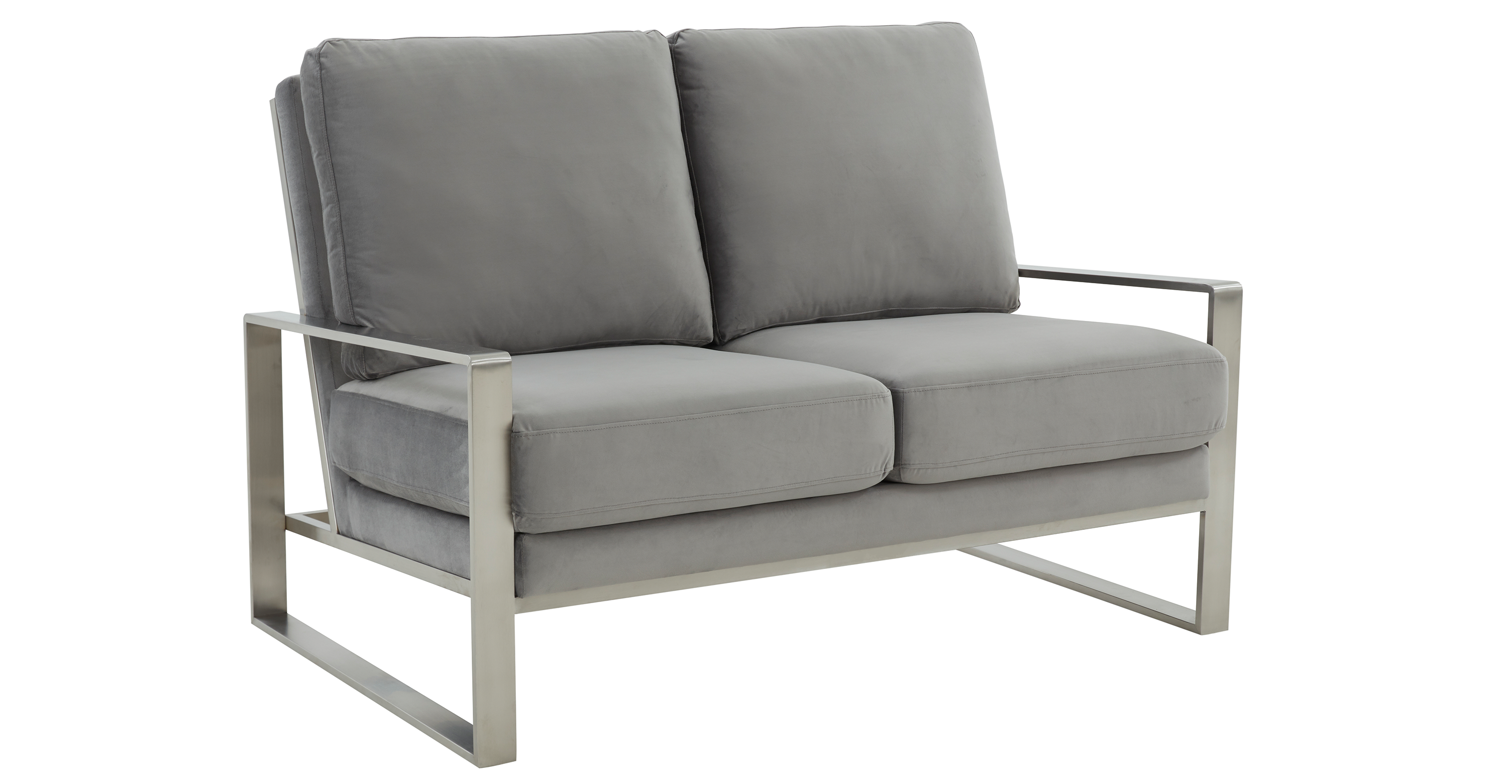 Jefferson Contemporary Velvet/Leather Loveseat with Stainless Steel Frame Light Grey / Velvet / Silver